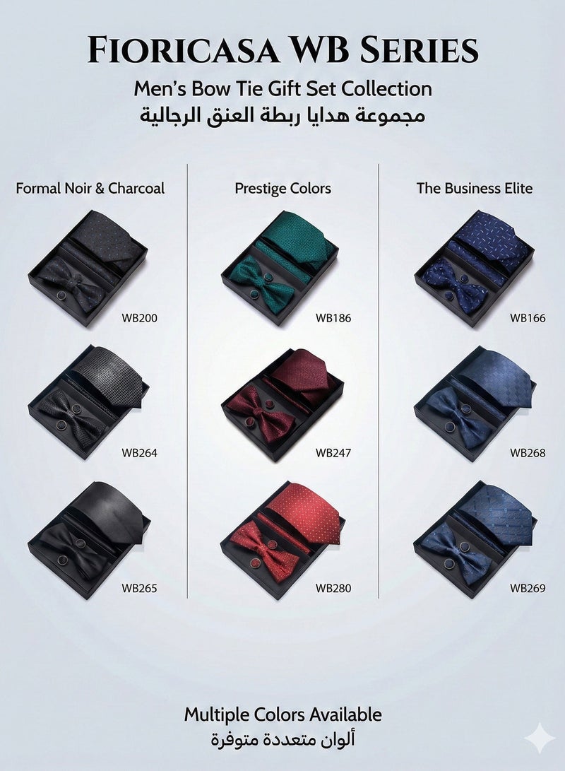 FIORICASA 4-PIECE Men's Tie & Bowtie Gift Set - Classic Black Micro-Check Patterned Necktie with Matching Bow Tie, Pocket Square and Cufflinks - Formal Business Suit Accessory Box - Image 4